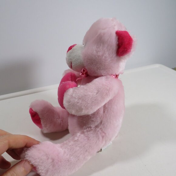 pink and light pink bear with plush embroidered heart be mine pillow - Picture 8 of 14